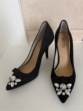 New Michael Kors Felicity Black Suede Pointed Toe Pumps 8.5